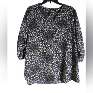 Cathy Leopard Print Women's Top Half Zip Pullover Size Large Workwear Office